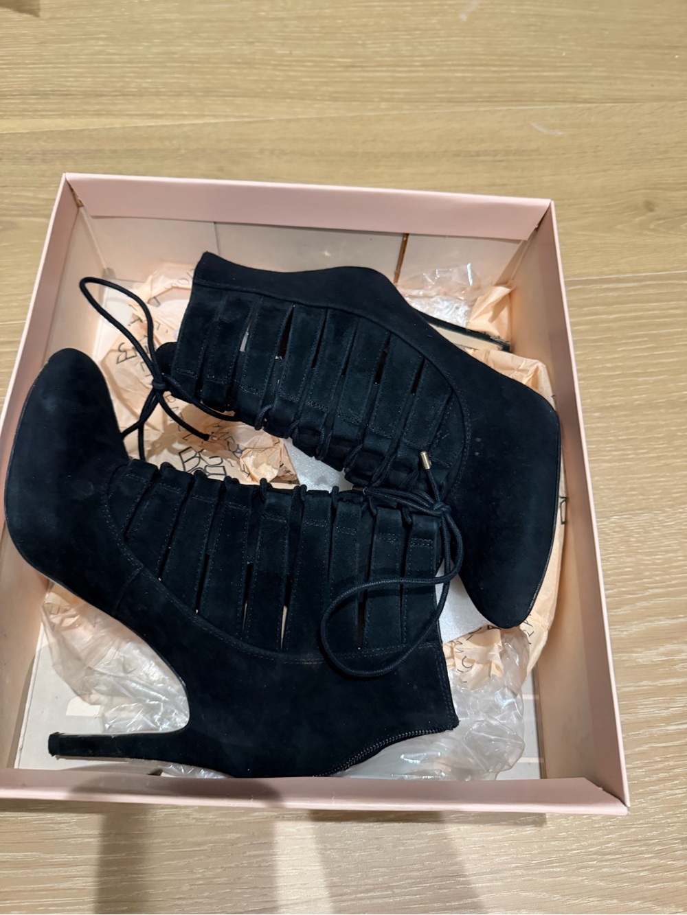 BCBGeneration Black Suede Lace-Up High Heel Booties